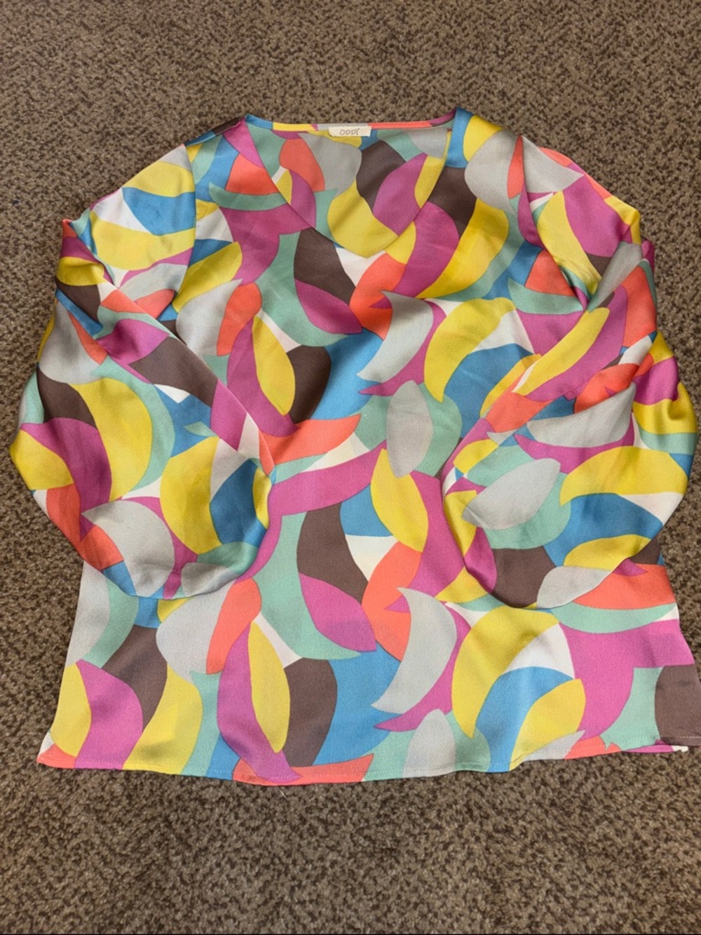 ODDY Multicolor Abstract Pastel Print Long Sleeve Top Small